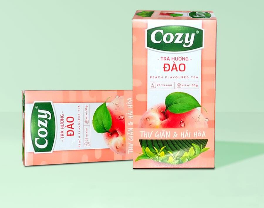TRÀ COZY TÚI LỌC Hương Đào (túi lọc 2g/ 1 hộp 25 túi / 1 thùng 24 hộp)