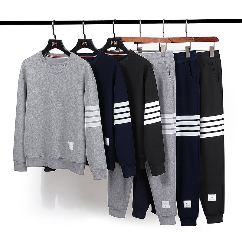 Bộ Đồ Thể Thao Nam Dài Tay Có Lót Lông Cừu Thường Ngày Cổ Tròn Cotton Nguyên Chất Quần Dài Mùa Thu 2