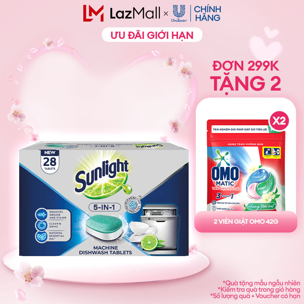 Hộp Viên Rửa Chén Bát SUNLIGHT 5 in 1 Cho Máy Rửa Chén Bát (28V/hộp) (bao bì tùy lô nhập hàng)