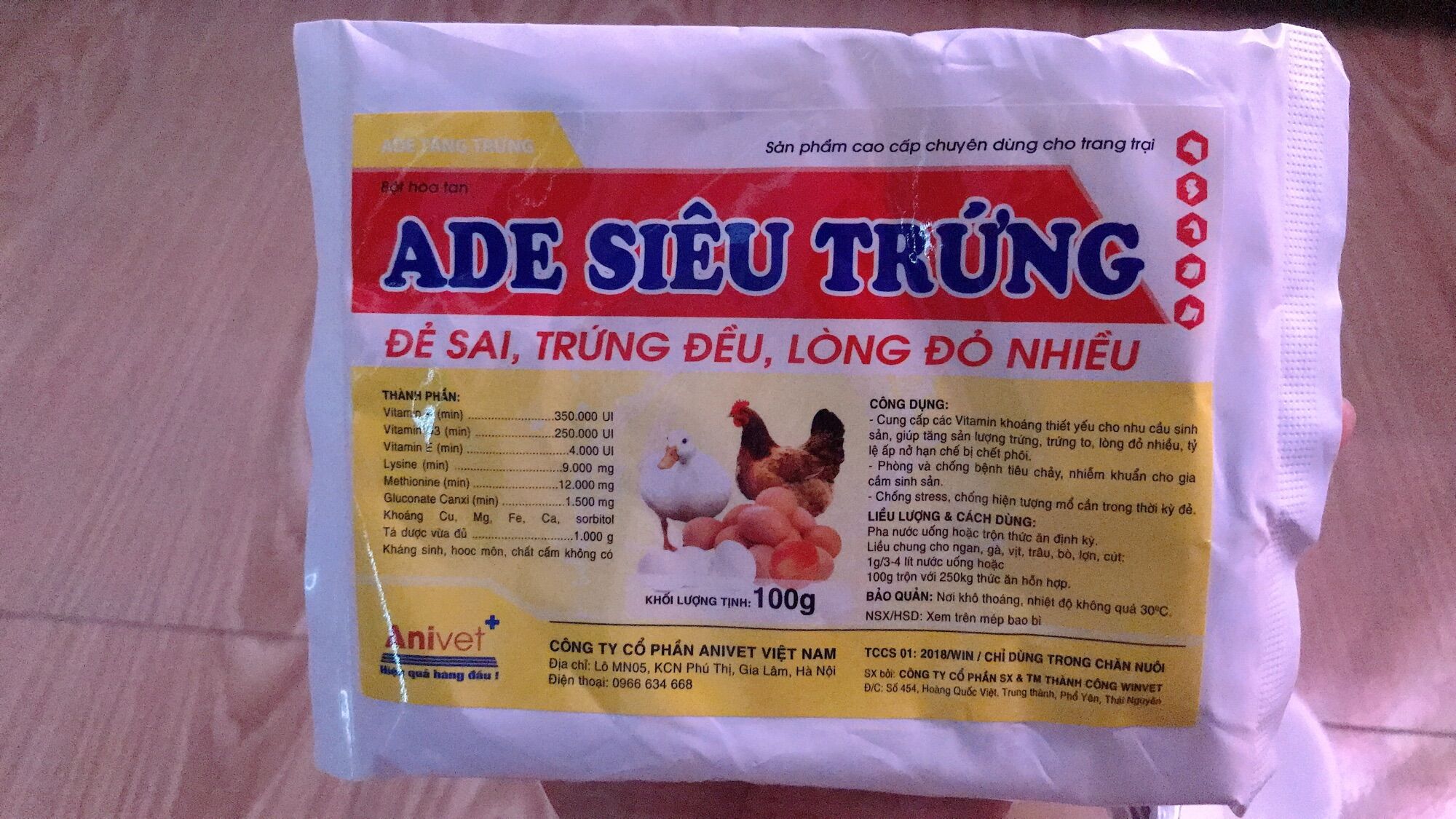 ADE Siêu Kích Đẻ, Kích Trứng, tăng sản lượng, vỏ trứng dày, bền mái ADE thảo dược cho ngan, gà, vịt, cút ( gói 100g)