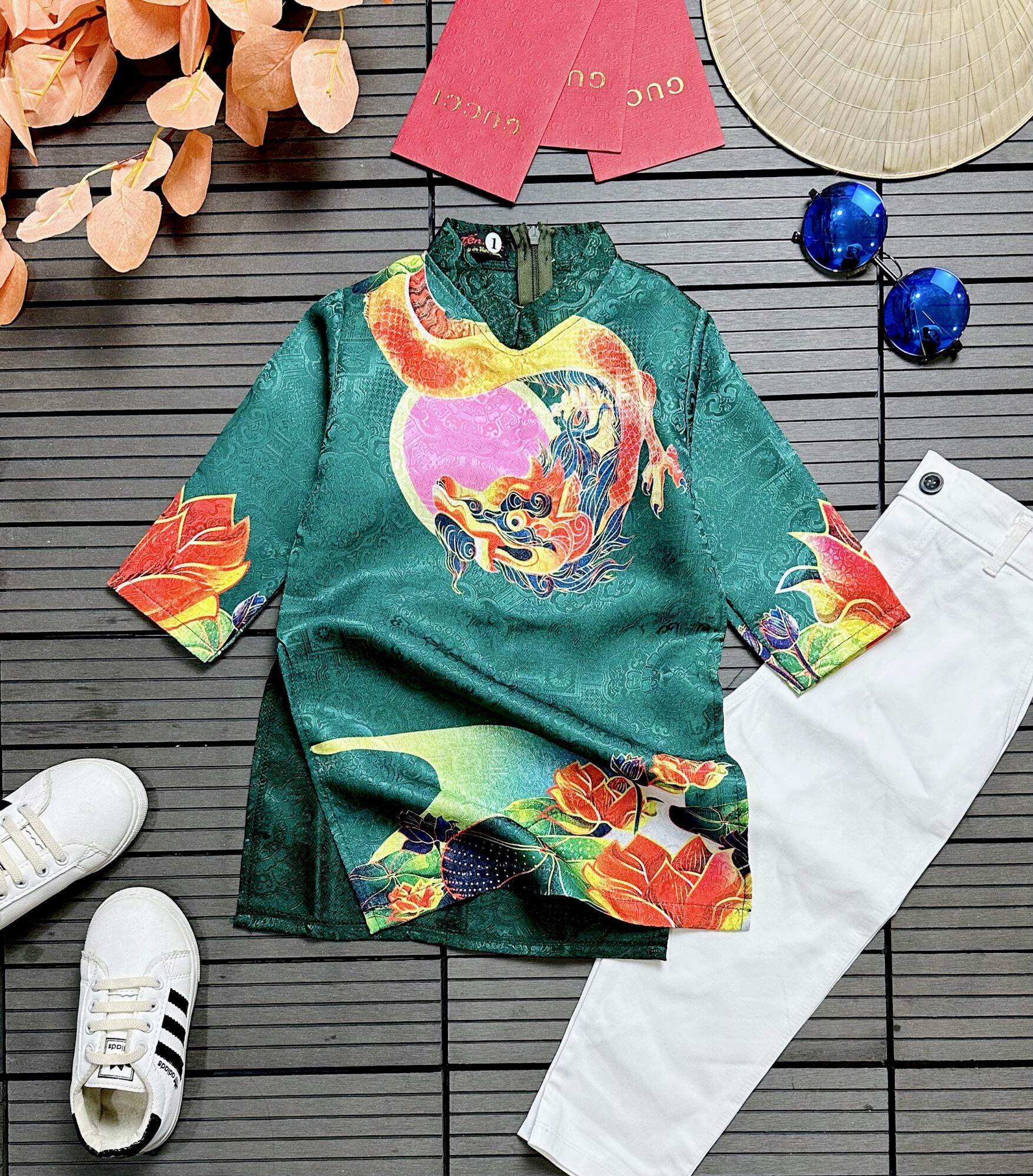 áo dài cách tân rồng hoa sen