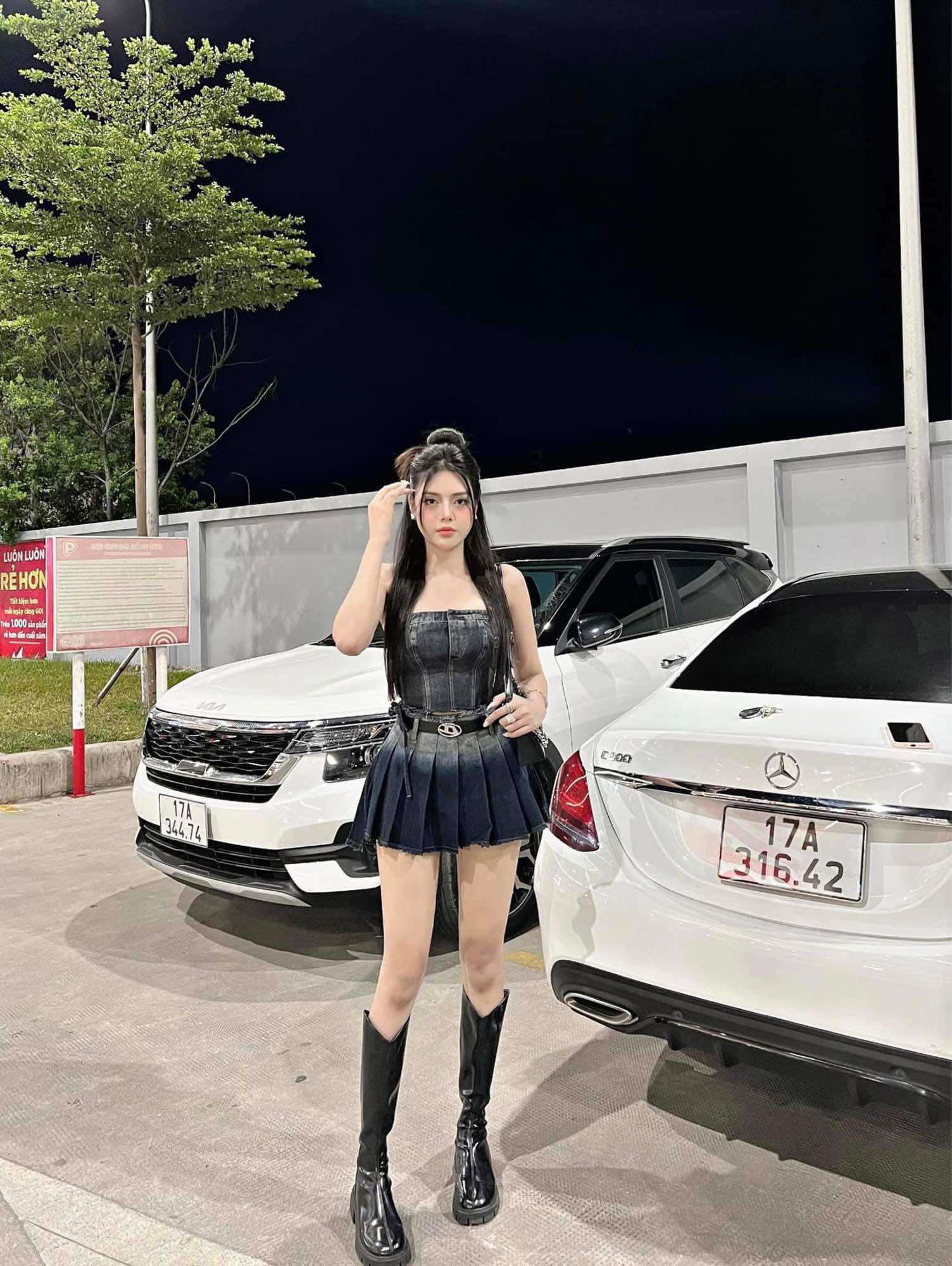 Set váy đầm jeans quây loang kèm đai kh