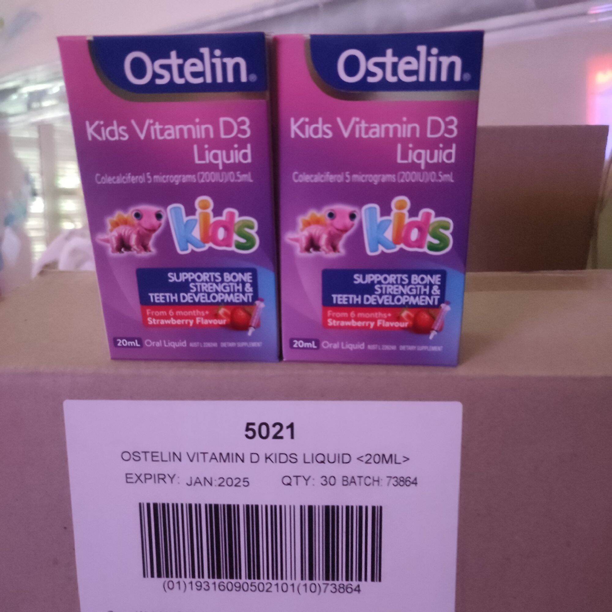 (Q12) (Date 2024/2025)Siro Dạng nước Ostelin Kids Vitamin D3 Liquid 20ml vị dâu Strawberry