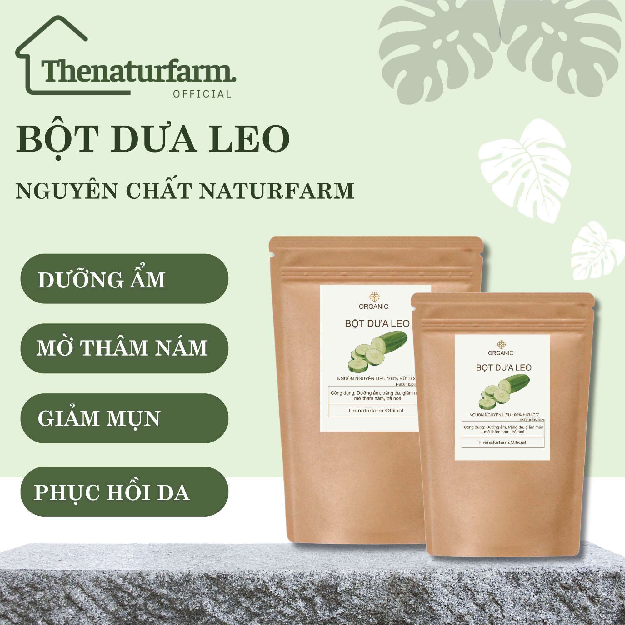 Bột mặt nạ dưa leo nguyên chất naturfarm giúp sáng da, dưỡng ẩm, mờ thâm, giảm mụn