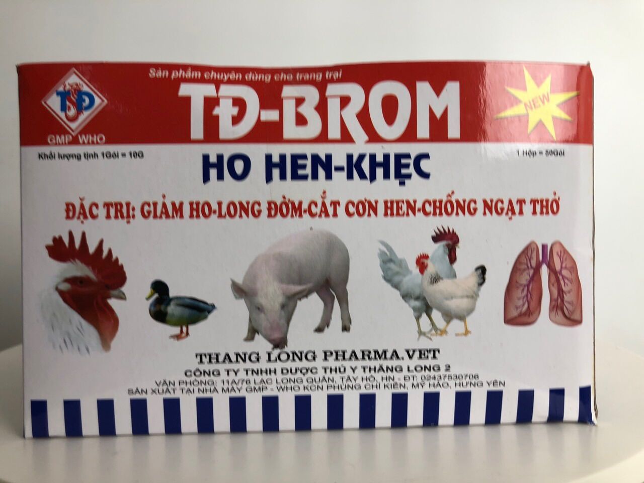 Giảm ho, long đờm, cắt cơn hen, chống ngạt thở ( gia súc, gia cầm)