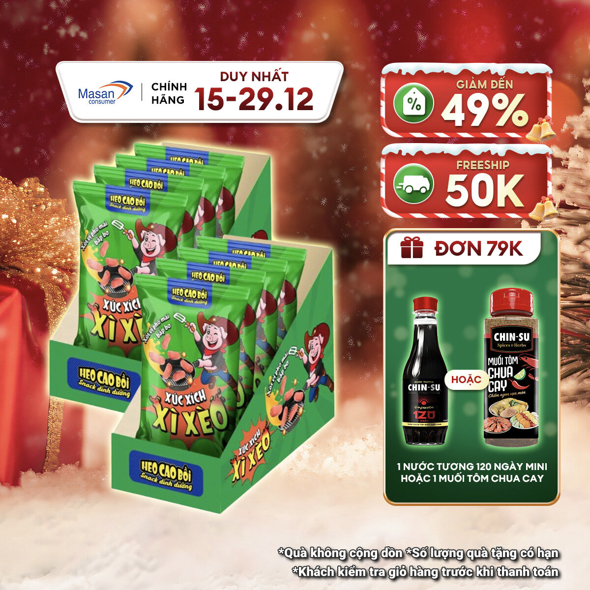   15.12-29.12 Voucher 18% CHO ĐƠN TỪ 199K   Chọn Loại  Hộp Xúc xích Xì Xèo Heo Cao Bồi  38g x 10 gói x Hộp 