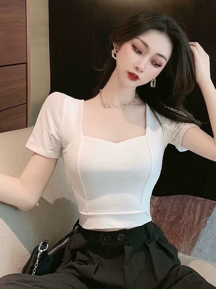 Áo cổ tim borip phong cách thun xinh BG