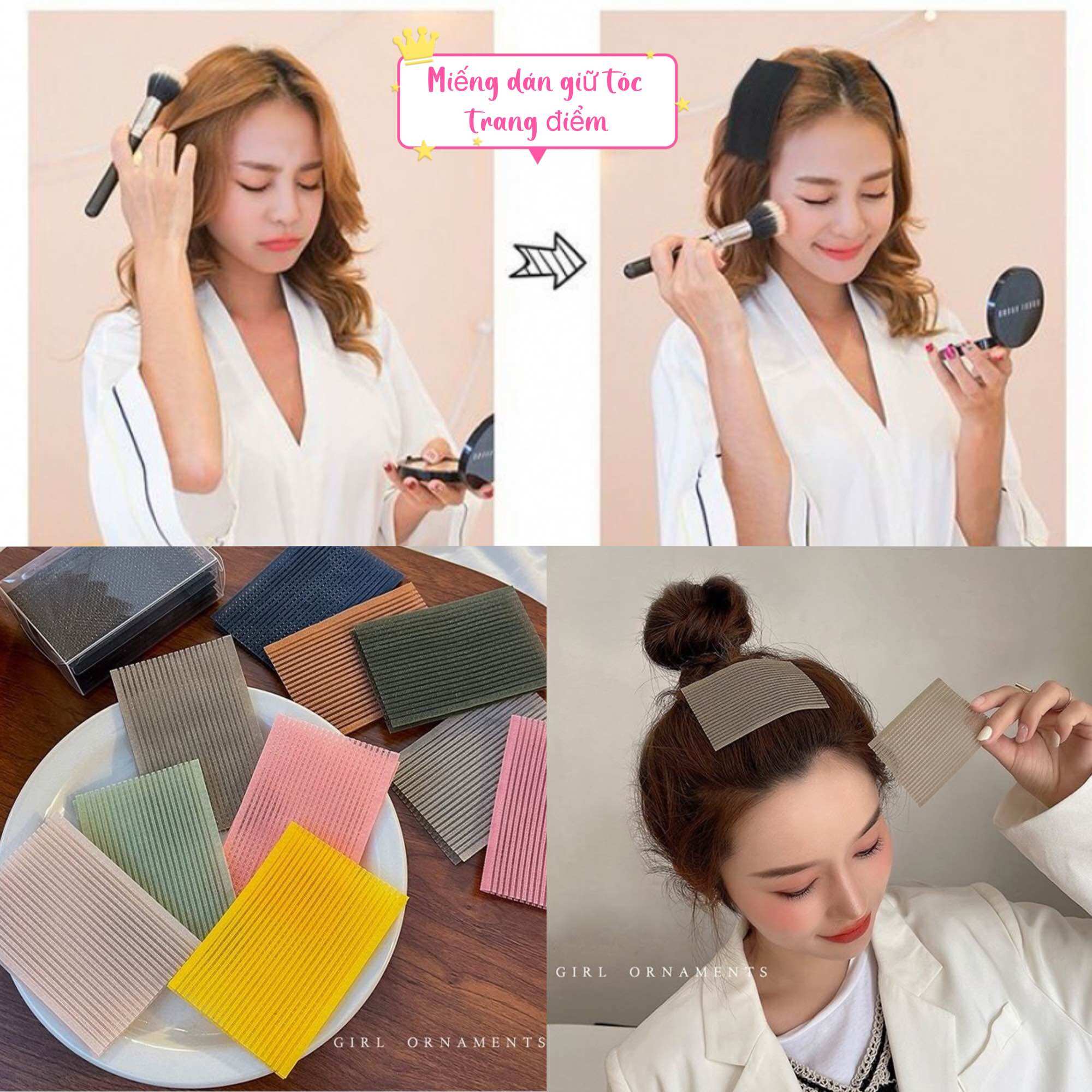 Miếng dán tóc mái giữ tóc trang điểm set 10 miếng