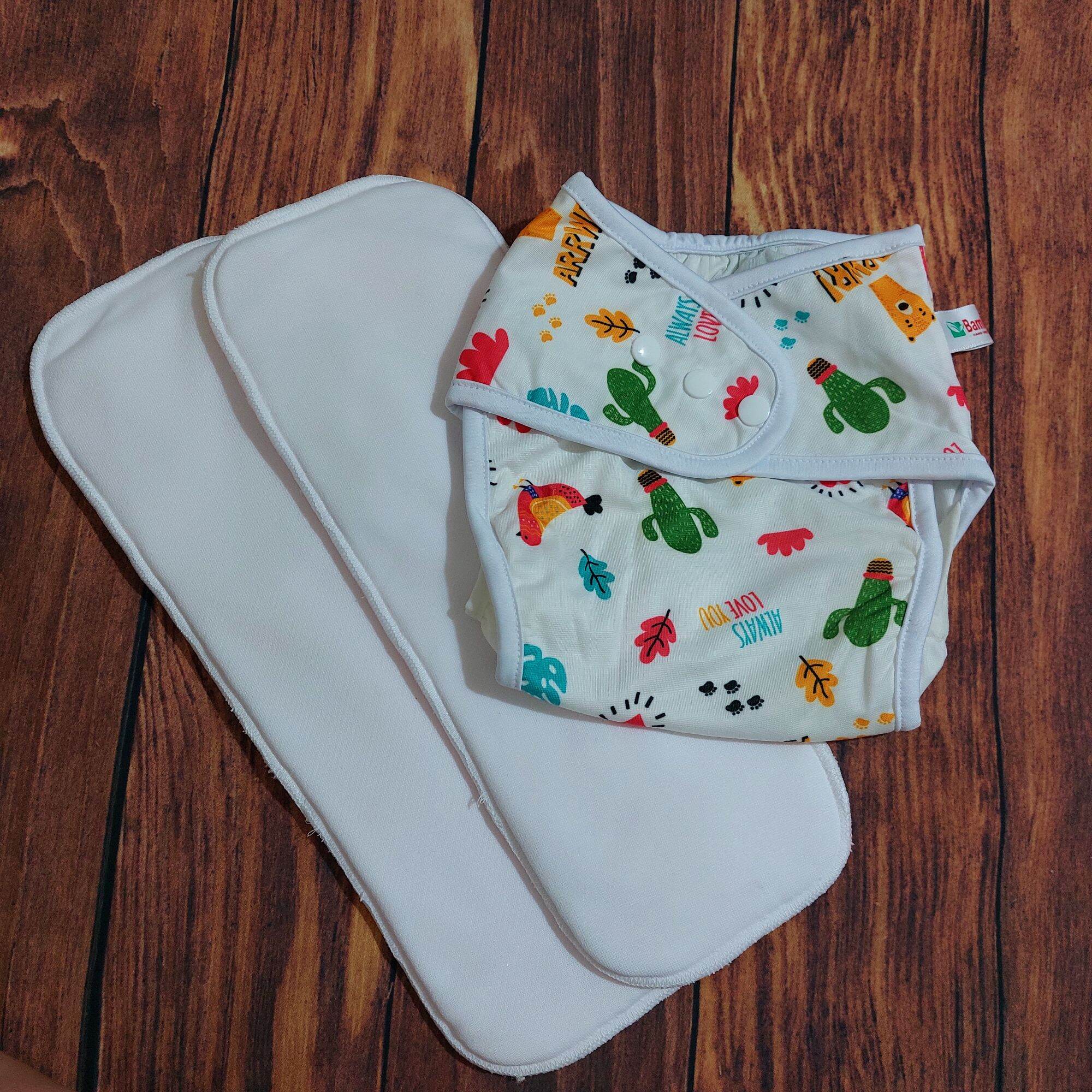 BỘ BỈM VẢI, TÃ VẢI (1 QUẦN + 2 LÓT) GIẶT ĐƯỢC BAMBO NATURE BABU LOVE SIZE M (3-9kg),L(9-16kg)