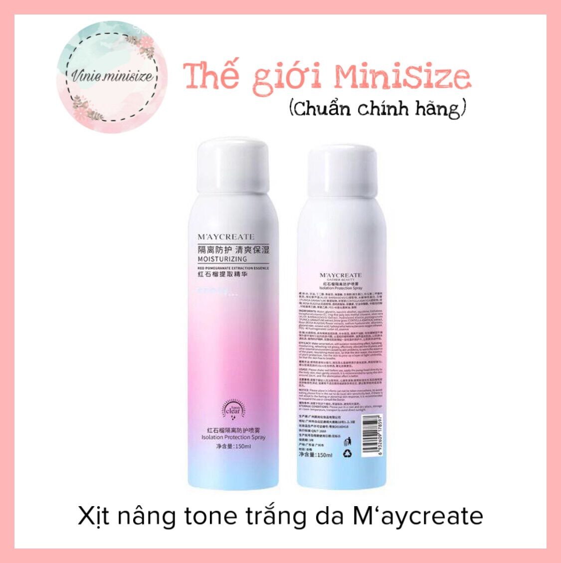 Xịt nâng tone chống nắng trắng da M‘aycreate | Maycreate | Vinie.minisize