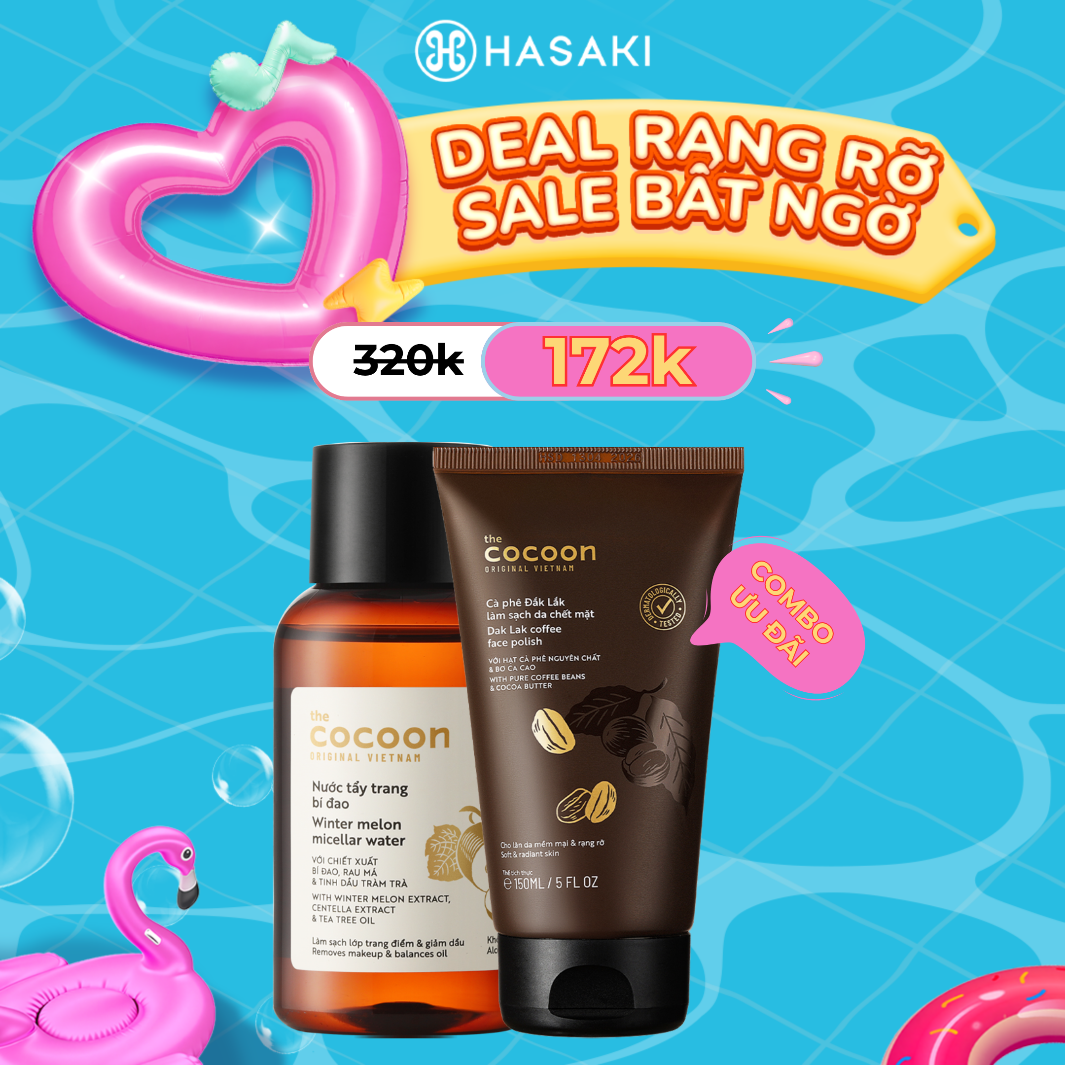 [SIÊU GIẢM GIÁ] Combo Cocoon Nước Tẩy Trang Bí Đao 140ml + Tẩy Da Chết Mặt Cà Phê Đắk Lắk 150ml Hasaki Sản Phẩm Chính Hãng