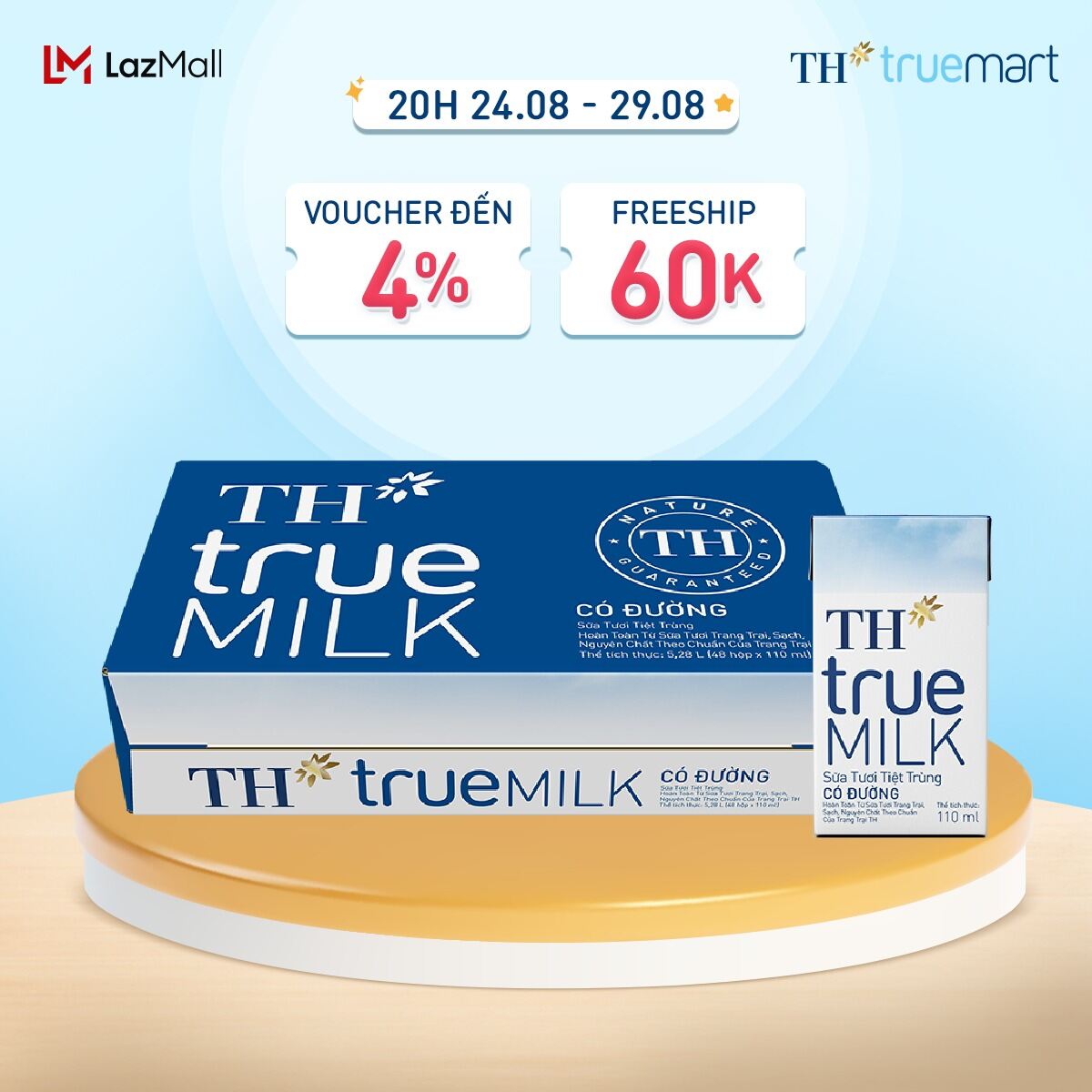 Thùng 48 hộp sữa tươi tiệt trùng th true milk có đường 110 ml