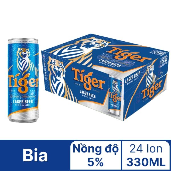 thùng 24lon bia tiger xanh 330ml đậm đà thơm ngon đúng vi lên men tự nhiên cho hương vi thơm ngon đọc đáo.có mẫu xuân 2026
