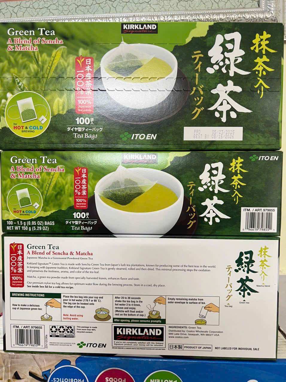 Hộp 100 gói Trà xanh túi lọc Kirkland Signature Green Tea Sencha & Matcha