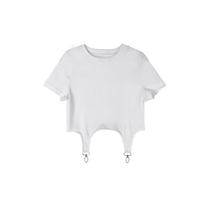 Áo croptop cổ tròn phối khoen
