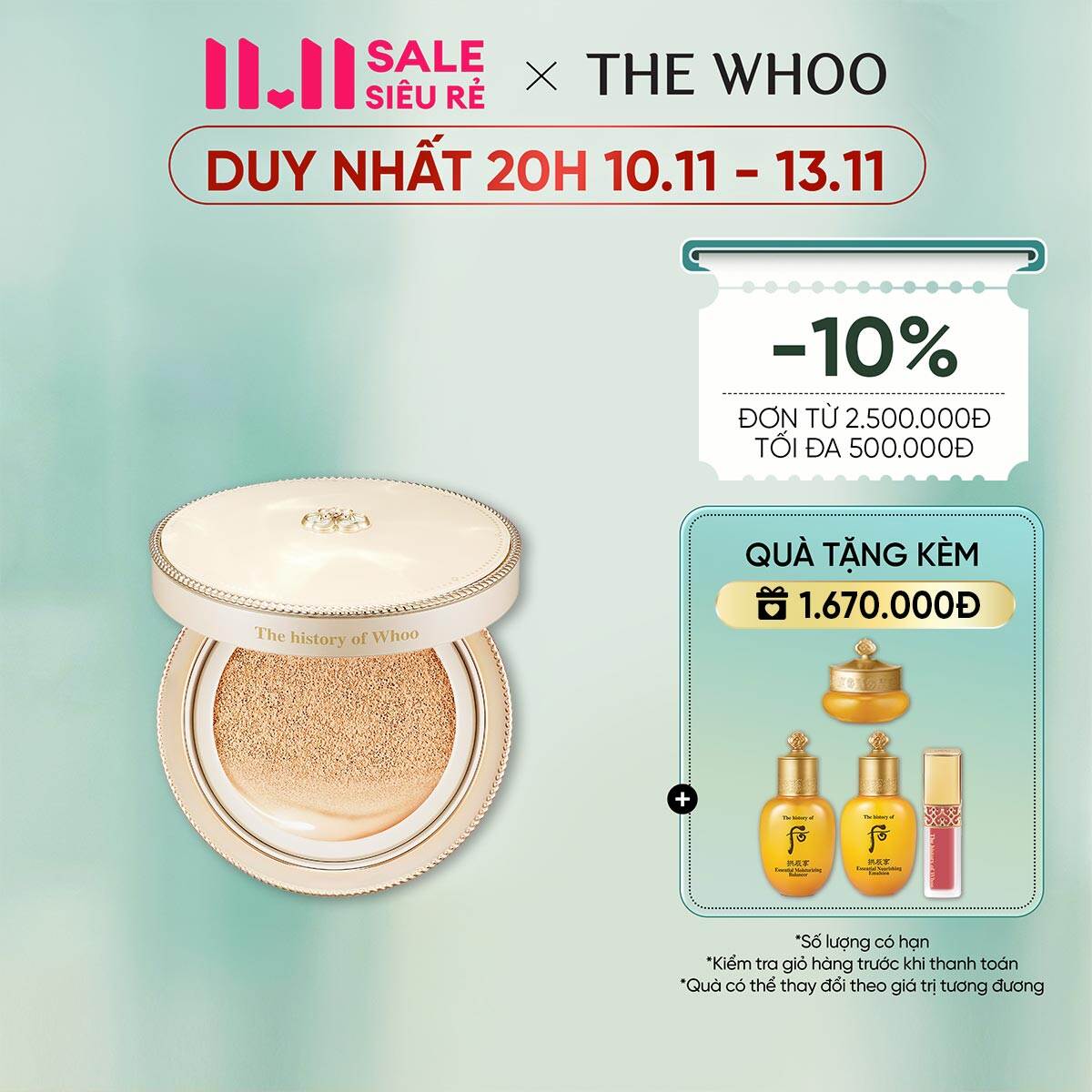 [Phiên bản mới] Phấn nước ngừa lão hóa The history of Whoo Gongjinhyang Mi Luxury Golden Cushion Glo