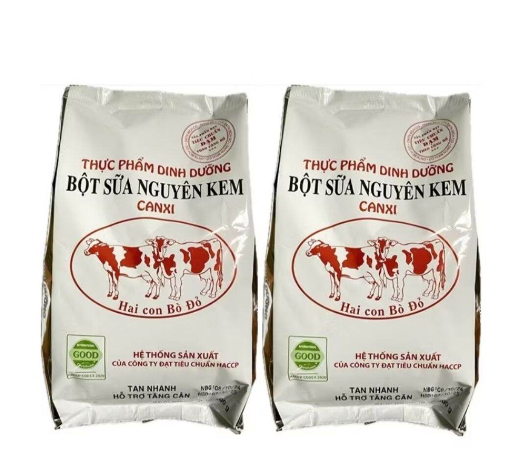combo 10 bịch bột sữa nguyên kem canxi 2 con bò đỏ 500g