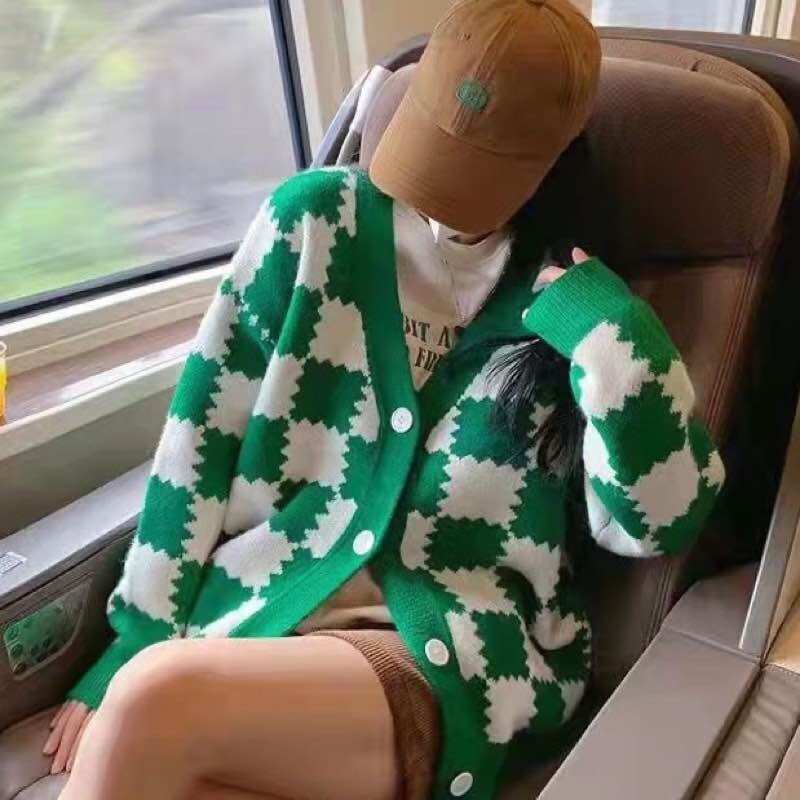 Áo khoác cardigan kẻ trám