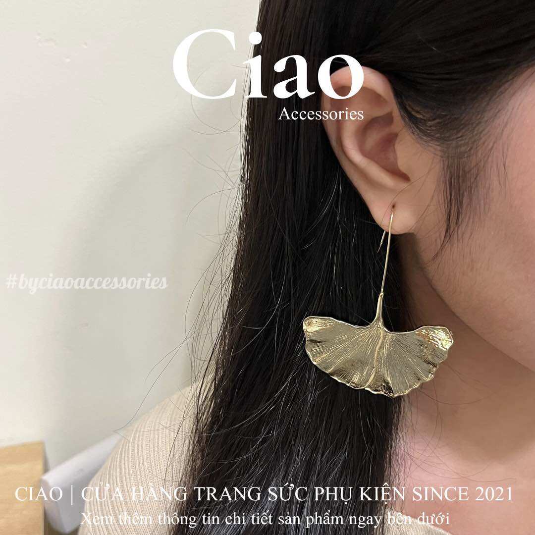 Khuyên tai, bông tai mạ bạc S925 thiết kế hình lá tinh tế Fan Leaf Ciao