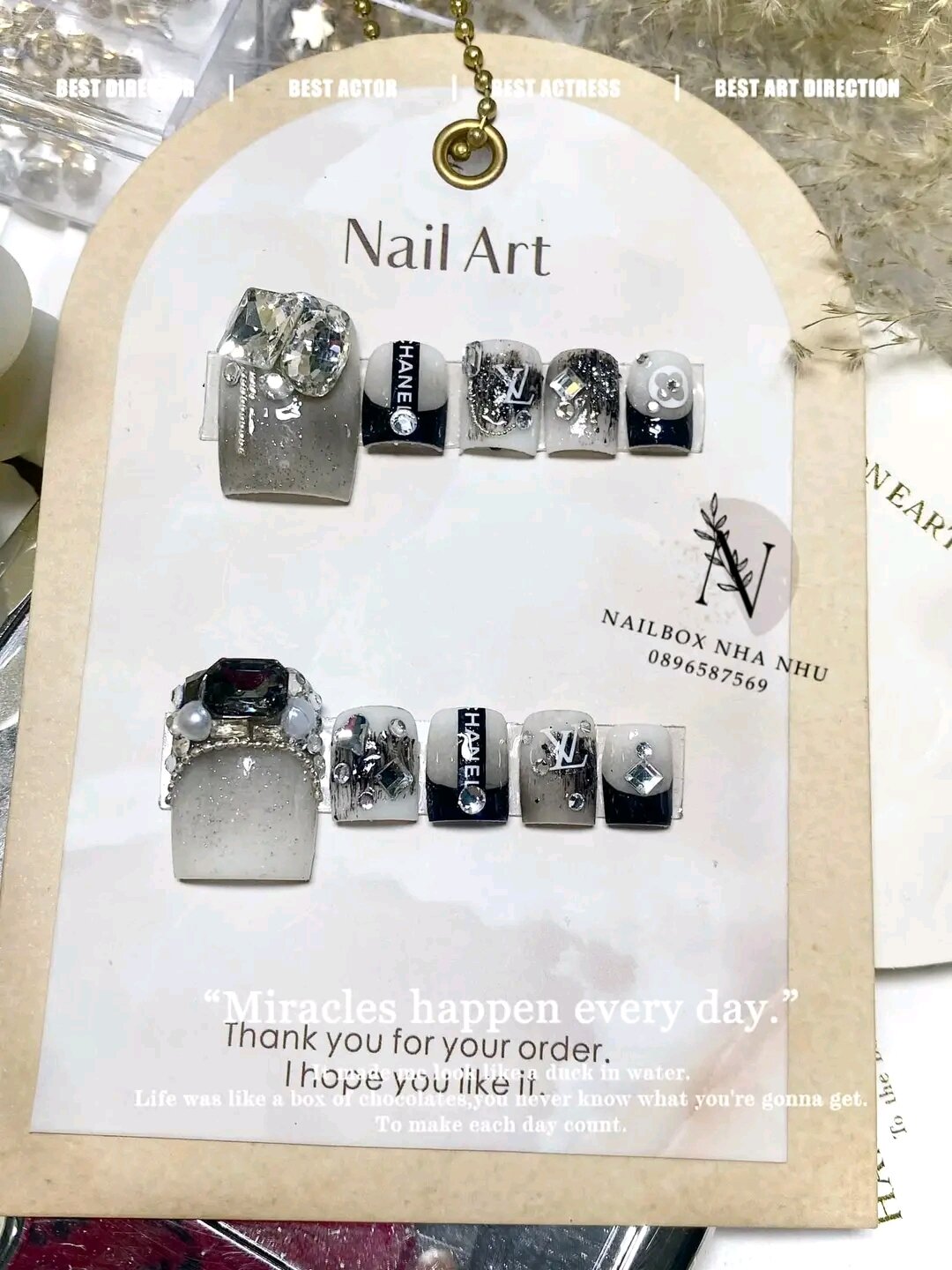 Nailbox thiết kế nail chân , gắn đá sang chảnh, from dài - mã 2