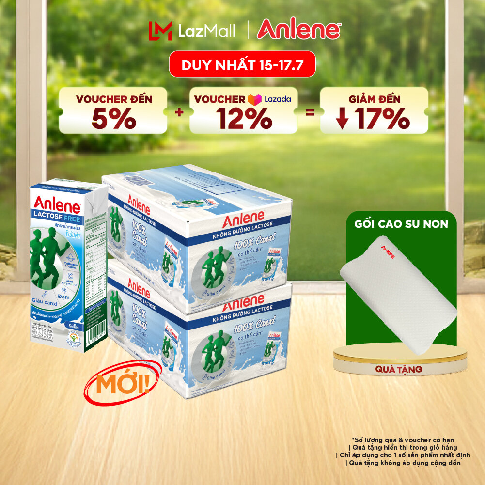 Combo 2 Thùng 36 hộp sữa Anlene không đường Lactose vị nguyên bản 180ml