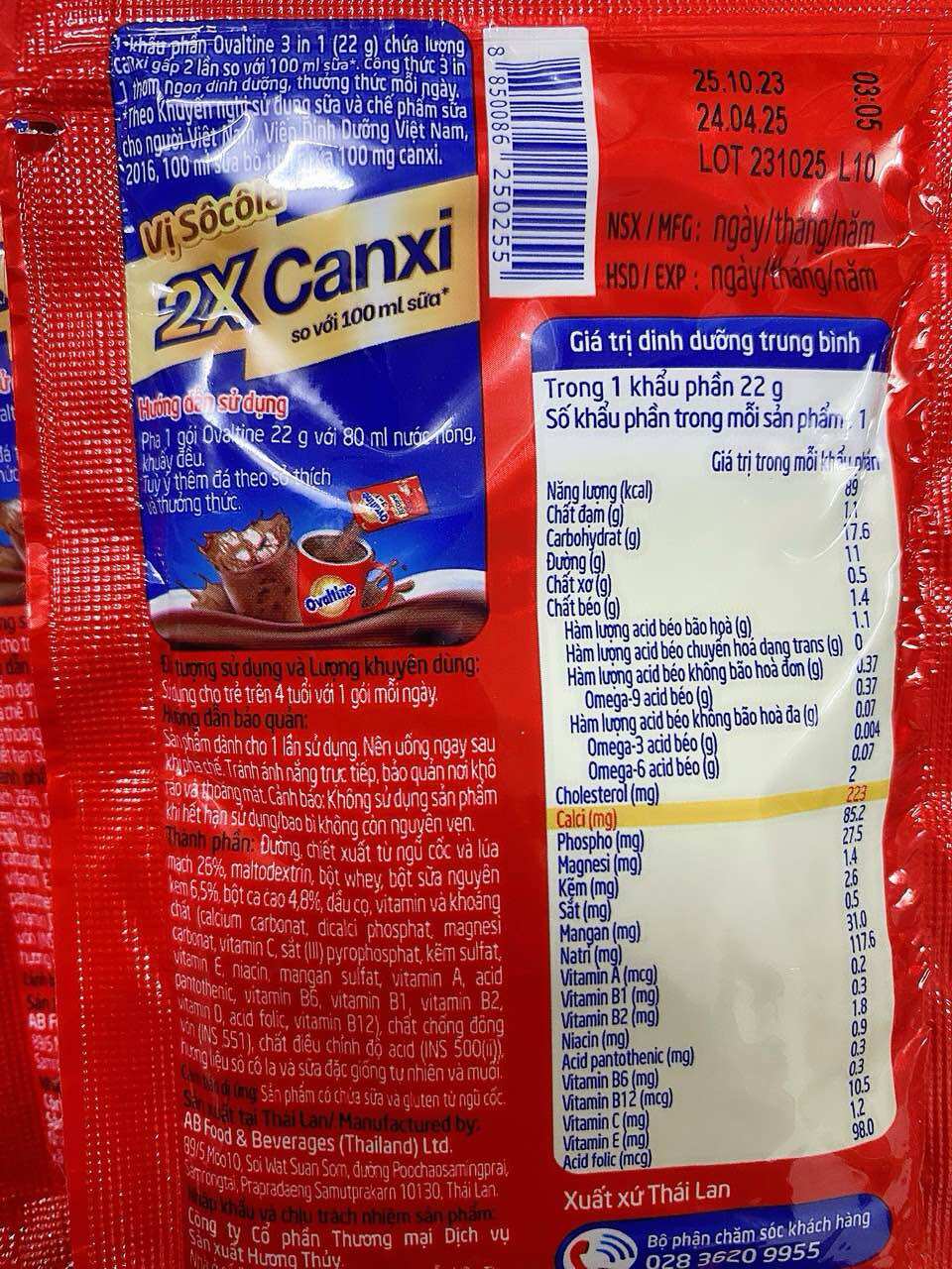 Dây 10 gói Bột Cacao Lúa Mạch Ovaltine - 22g  Date 4/2025