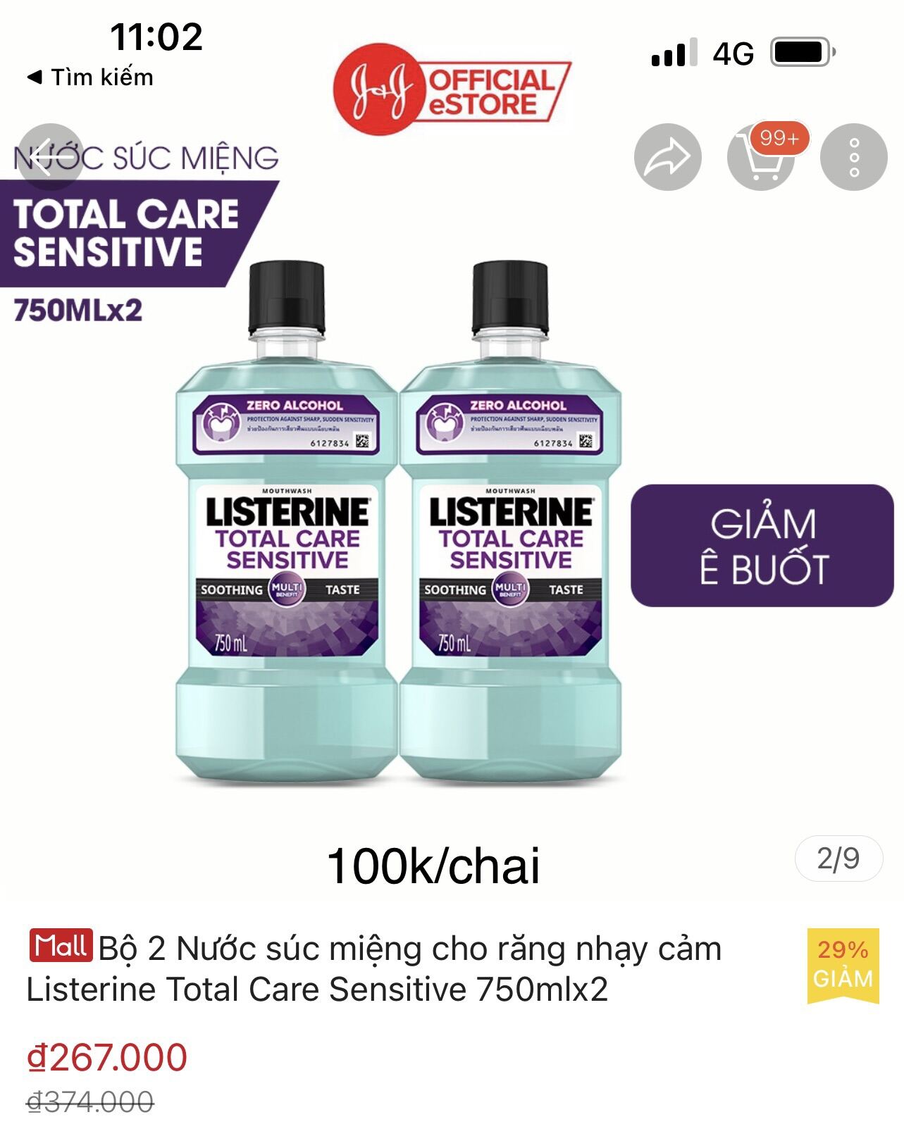 Nu c súc miêng cho r ng hay cam Listerine Total Care Sensitive 750ml