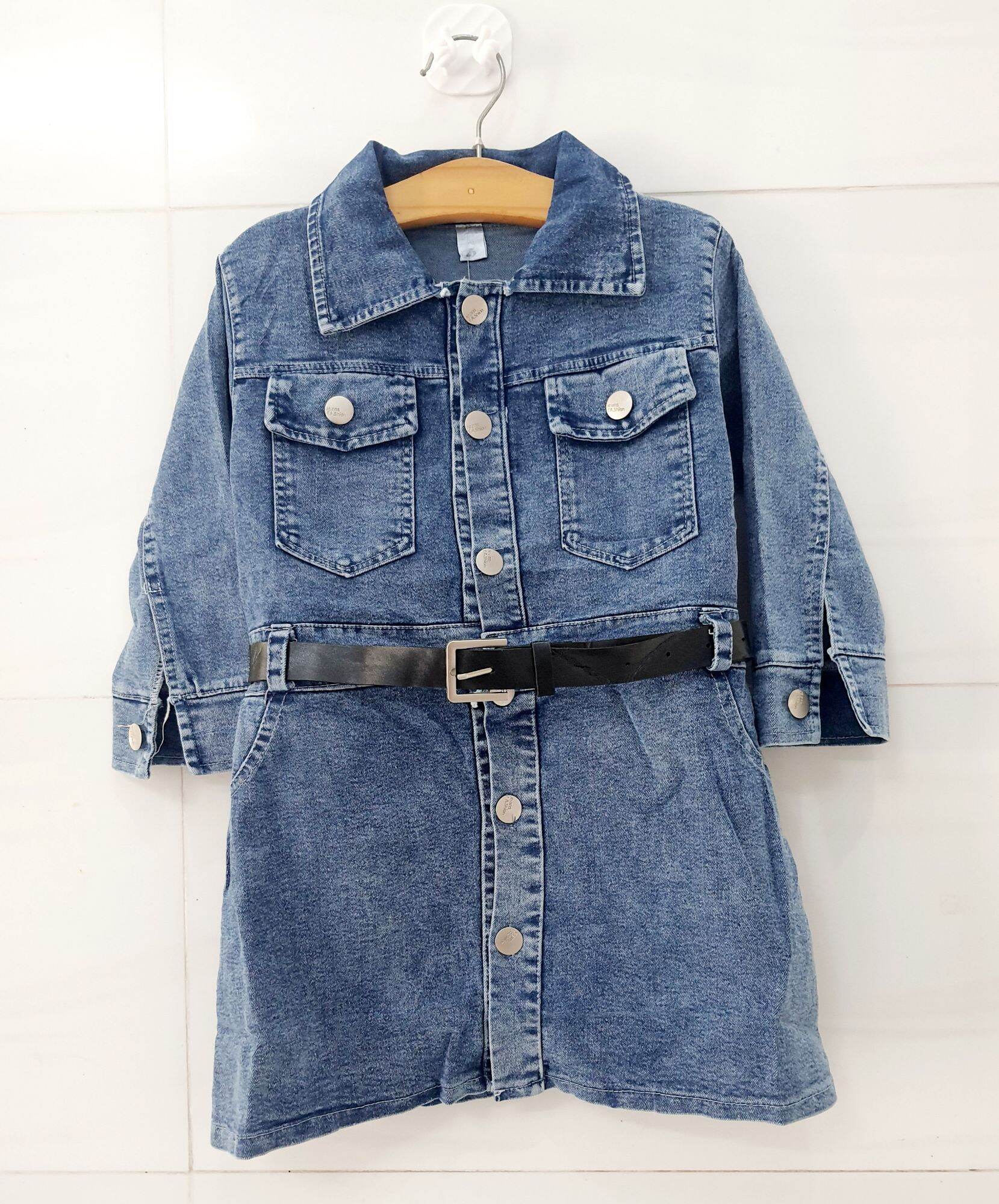 10-16kg Đầm jean kèm dây eo đeo cho bé gái
