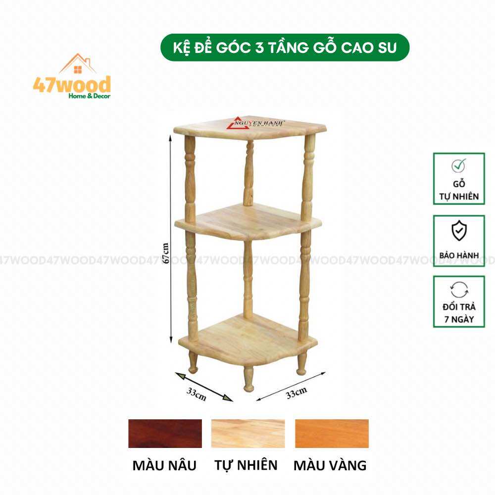 KỆ GÓC NHỎ 3 TẦNG GỖ CAO SU LẮP RÁP
