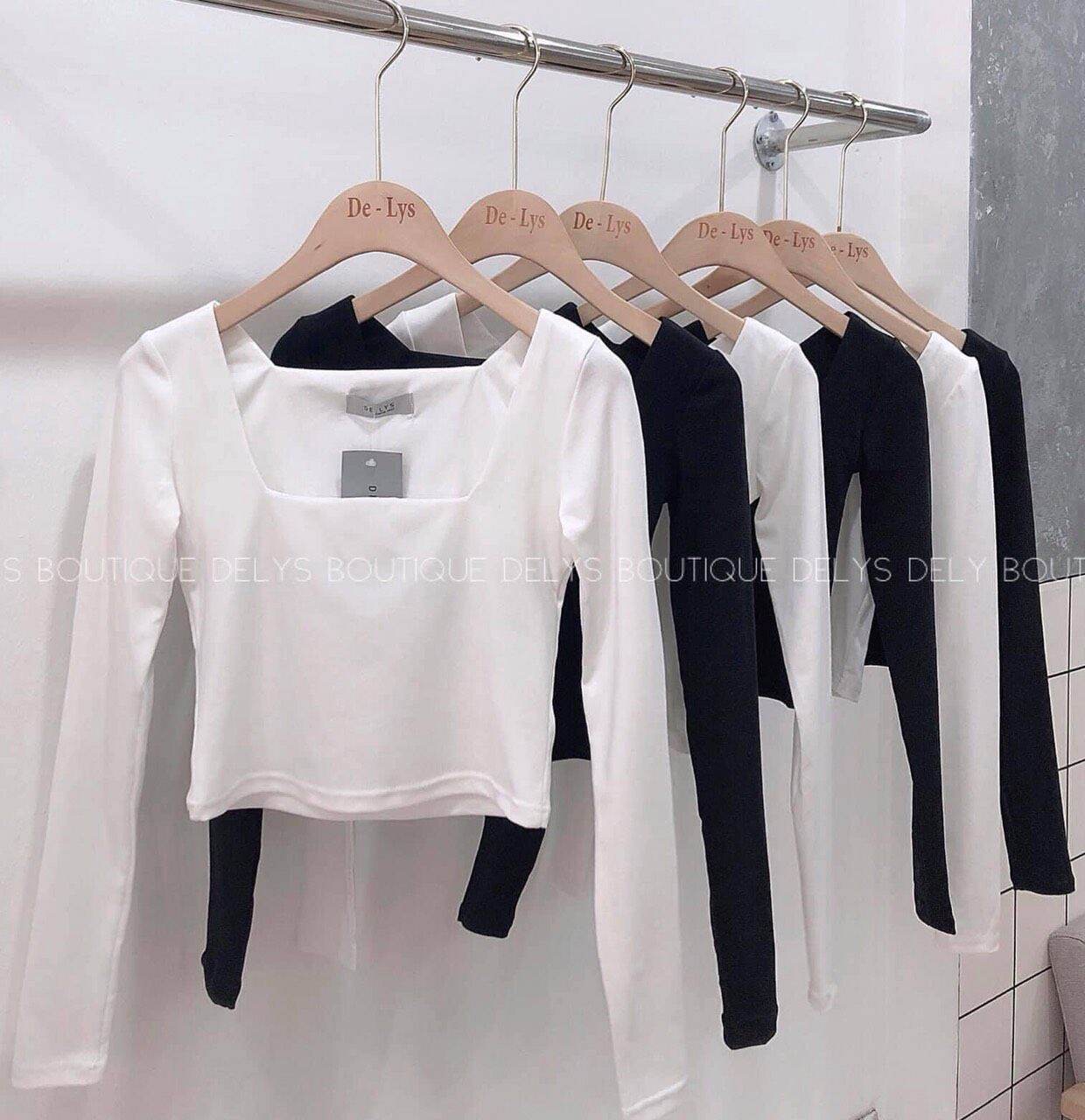 Áo croptop dài tay cổ vuông