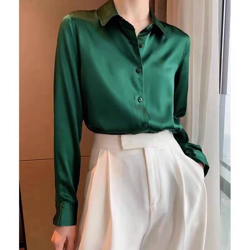 Áo nữ vnxk form sơmi lụa satin 2 màu cực đẹp 310k