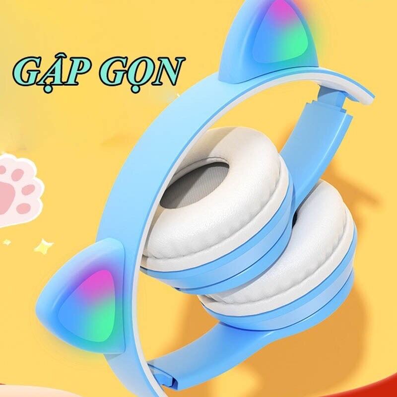 Tai Nghe Mèo Chụp Tai Không Dây Bluetooth Dễ Thương Kute Có Mic Đàm Thoại,Âm Bass Mạnh Mẽ Pin Trâu Có Thể Gấp Gọn