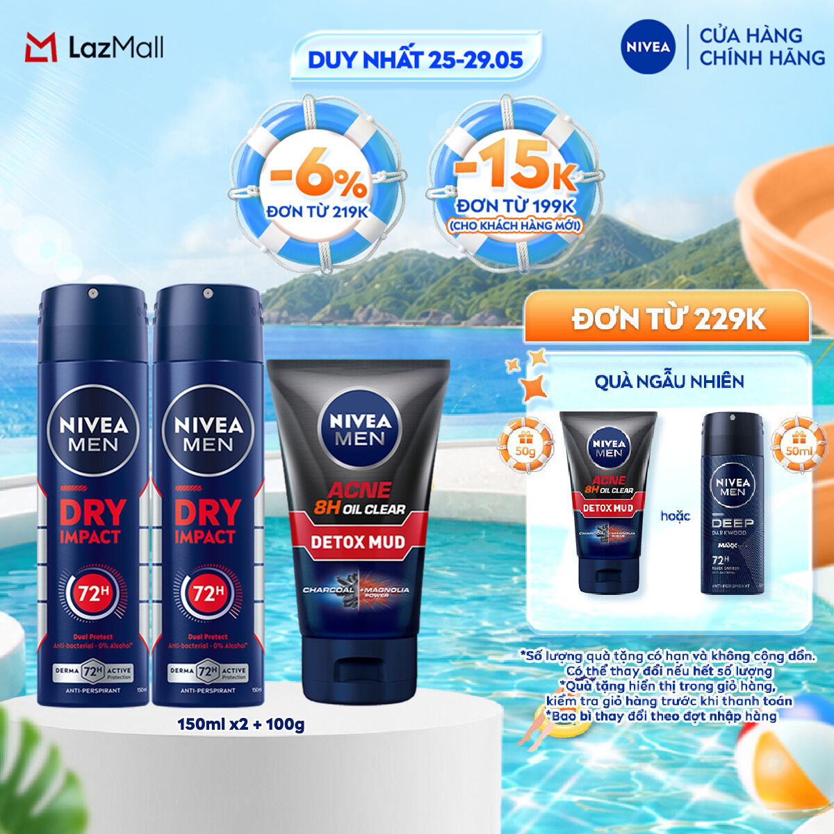 Bộ 3 Sản Phẩm Gồm 2 Xịt Ngăn Mùi NIVEA MEN Khô Thoáng (150 ml) - 81602x2 + Sữa Rửa Mặt NIVEA MEN Bùn Khoáng Kiểm Soát Nhờn | Ngừa Mụn | Sạch Sâu (100 g) - 83940
