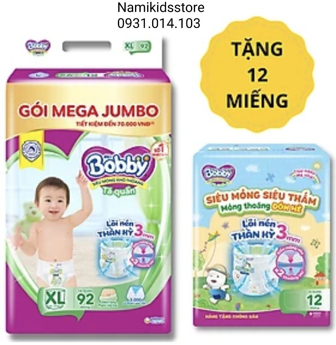 Tã quần Bobby M120/104/XL92/XXL84 (tặng kèm 12 miếng)