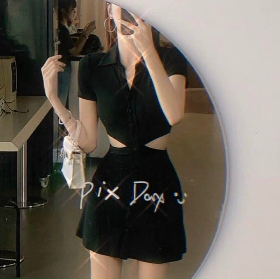 ĐẦM ĐEN NÚT KHOÉT EO 2 BÊN