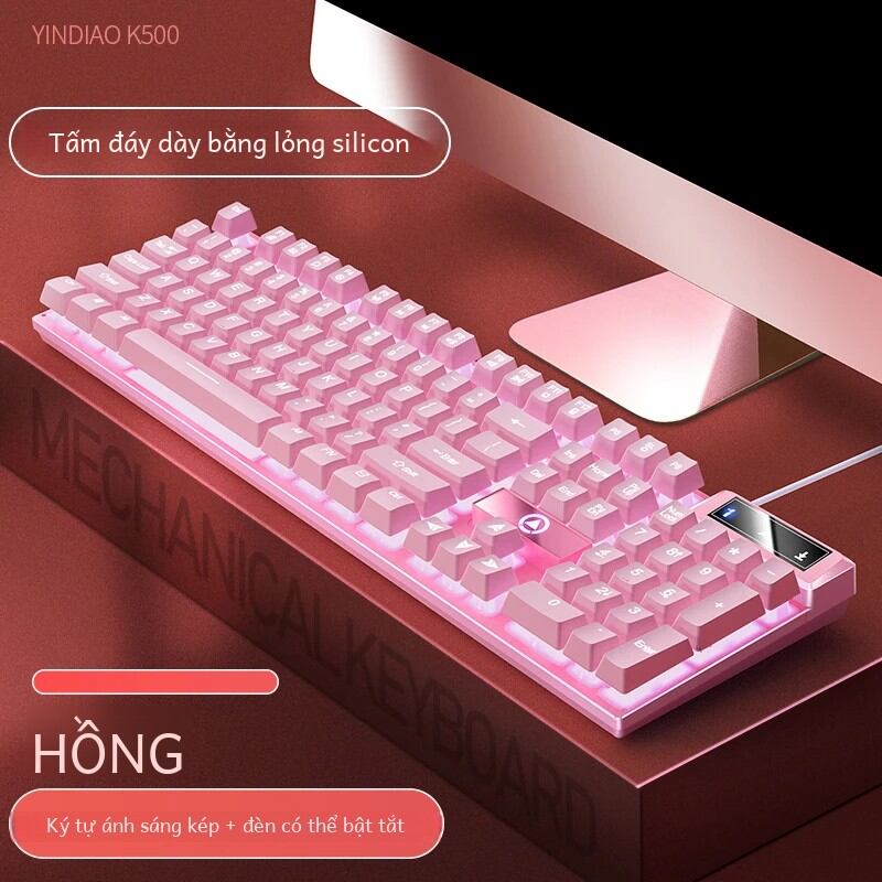  Bàn Phím Chơi Game Có Dây 104 Phím K500 Với Keycap Màu Trắng Hồng Phối Màu Dành Cho Laptop PC - Bàn Phím Màng Tiếng Anh Chuẩn 