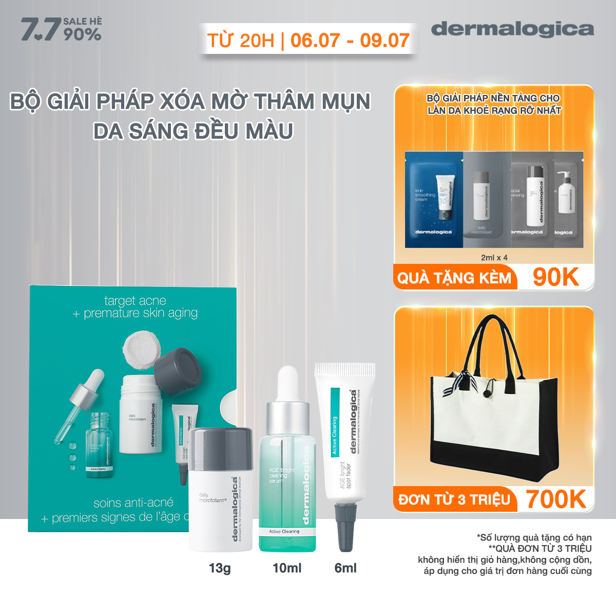 Bộ kít xóa mờ thâm mụn, da sáng đều màu Dermalogica Active Clearing Clear + Brighten