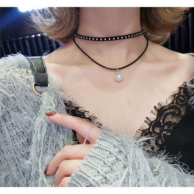Dây chuyền vòng cổ choker cổ điển quý phái dây đôi