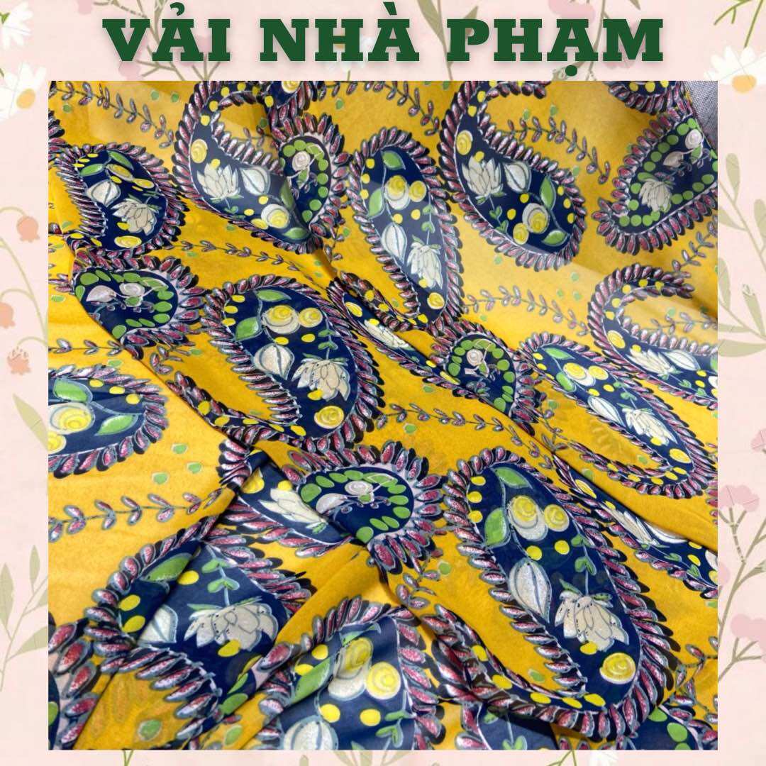 Vải voan lụa nền vàng nghệ-khổ 1.5m-vải nhà phạm