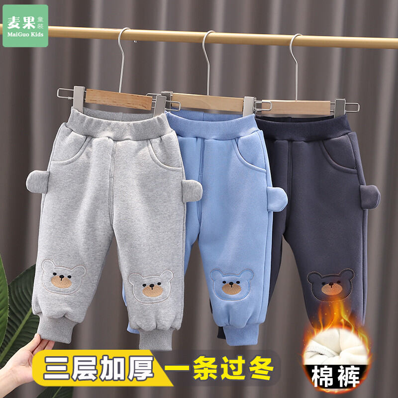Quần Bông Cho Bé Trai Quần Dày Mặc Bên Ngoài Mùa Đông Trẻ Em Lót Lông Dày Dặn Quần Thường Ngày Giữ Ấm Thu Đông Trẻ Sơ Sinh Phong Cách Phương Tây