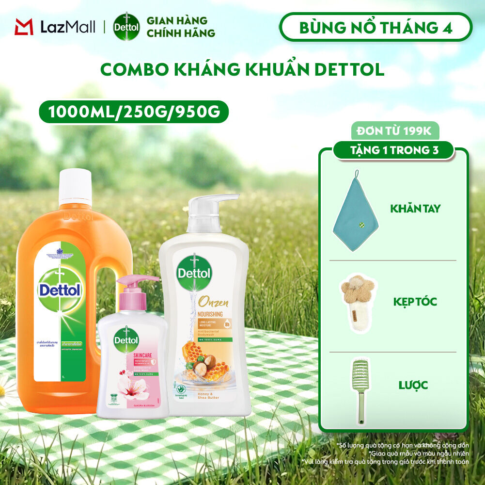 Combo Kháng Khuẩn Toàn Diện: Dung Dịch Diệt Khuẩn Đa năng 1L + Sữa Tắm Kháng Khuẩn Dưỡng Thể 950g + Nước Rửa Tay 250g