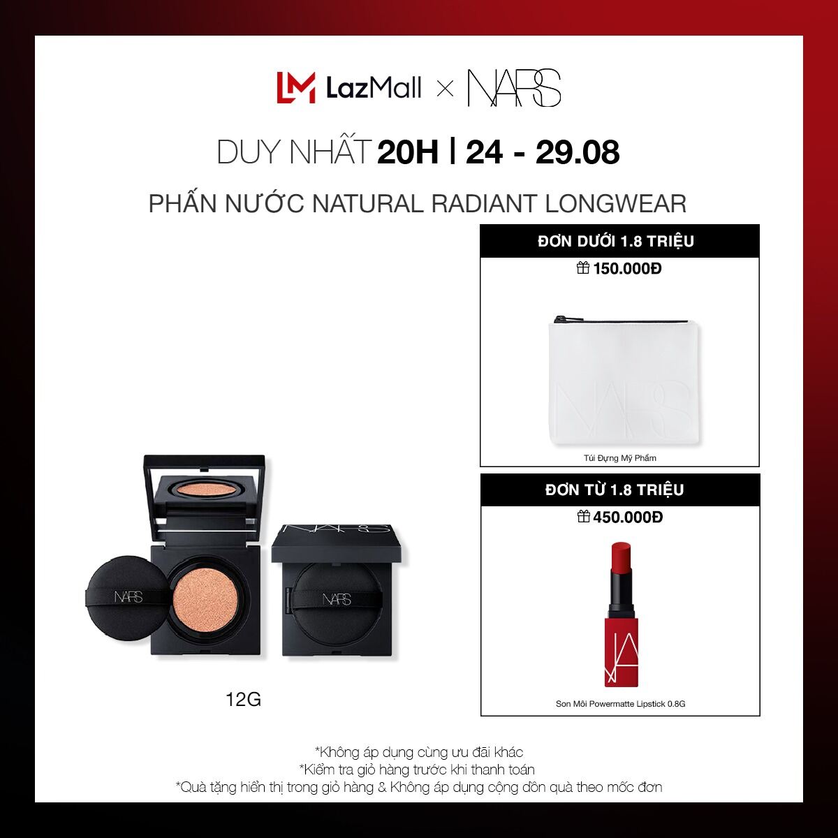 Phấn nước trang điểm nền NARS Natural Radiant Longwear Cushion Foundation SPF 50 12g + Hộp nhựa đựng phấn cushion NARS