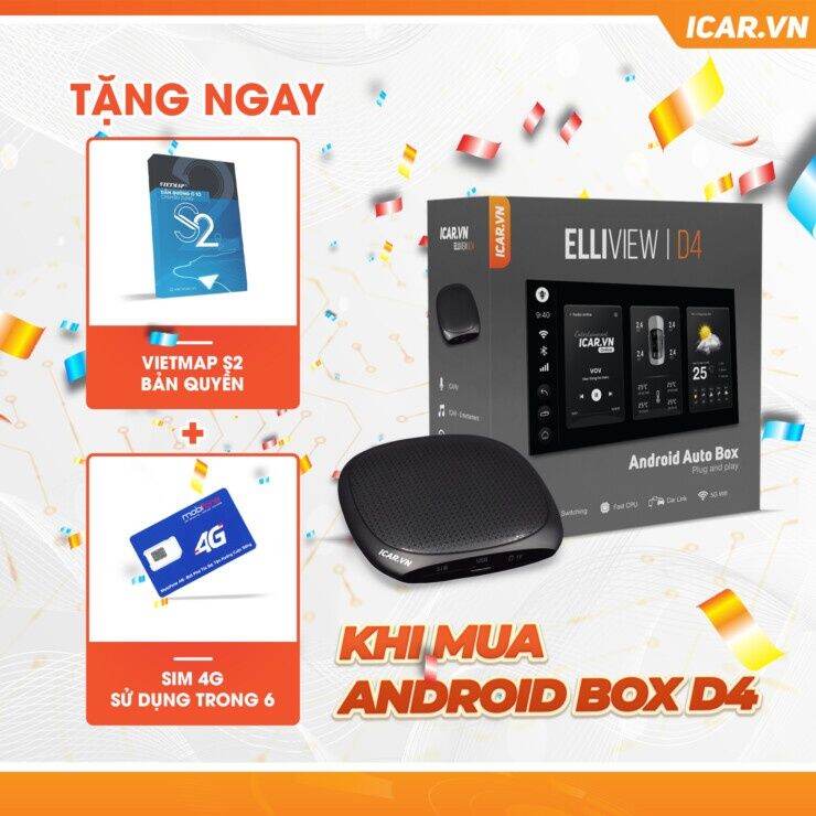 Bộ Android Box Elliview D4 dành cho ô tô-Phiên Bản Nâng Cấp Mới Nhất 2022