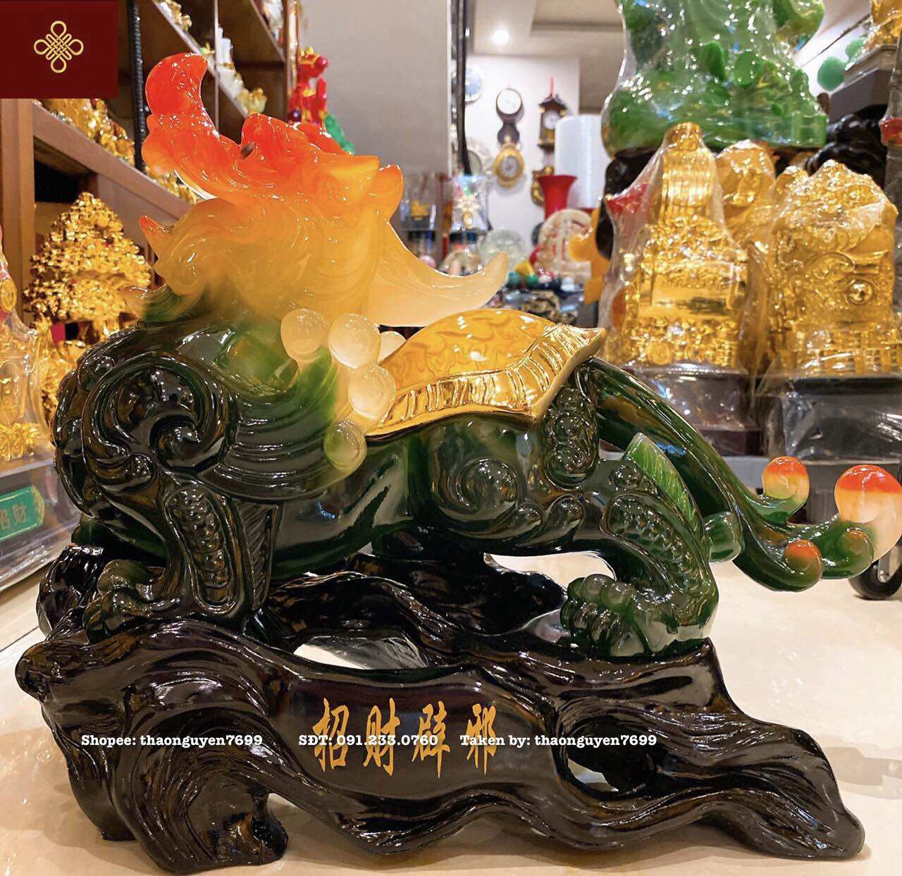Tượng tì hưu phong thuỷ cỡ đại màu xanh ngọc