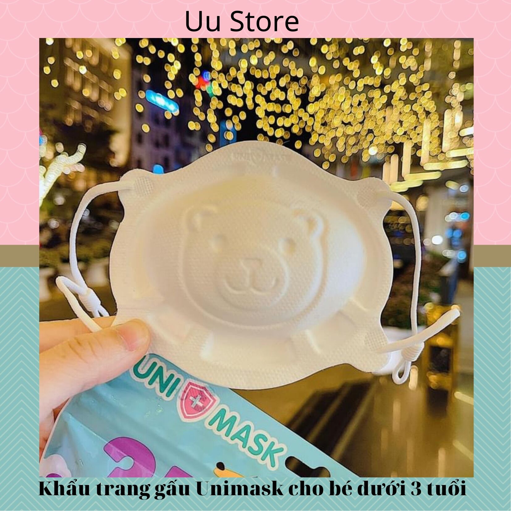 [Freeship max] Set 3 cái Khẩu trang Gấu UNIMAX cho bé sơ sinh từ 01-18 tháng, khẩu trang cho bé gái, bé trai, gói 3 cái khẩu trang cho bé- Uu store