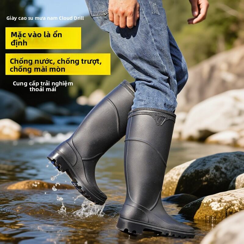 Giày Đi Mưa Nam Cao Đến Bắp Chân Chống Trượt Chống Thấm Nước Đế Bằng Giày Đi Làm Cho Thanh Thiếu Niên Và Người Trung Niên
