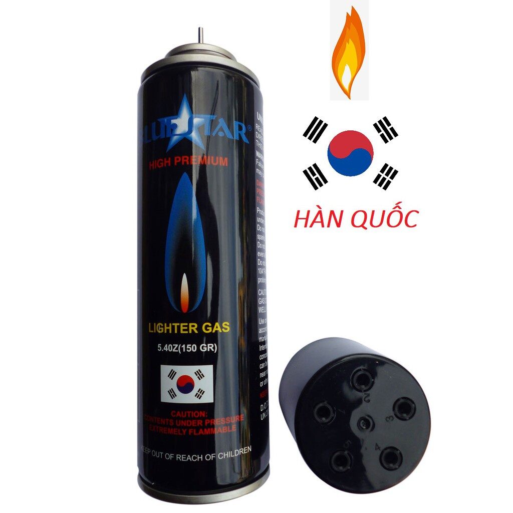 Bình Gas Mini Đầu Nhỏ Chuyên Dụng Bơm/Nạp/Sạc Hộp Lửa Bật Quẹt Các Loại Blue Hàn Quốc 150 gr