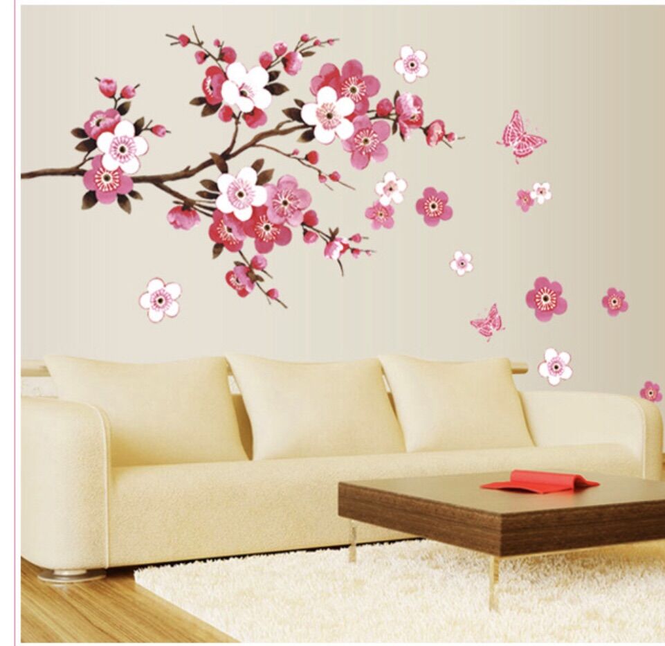 Decal trang trí tường - Cành Đào Hồng Trắng