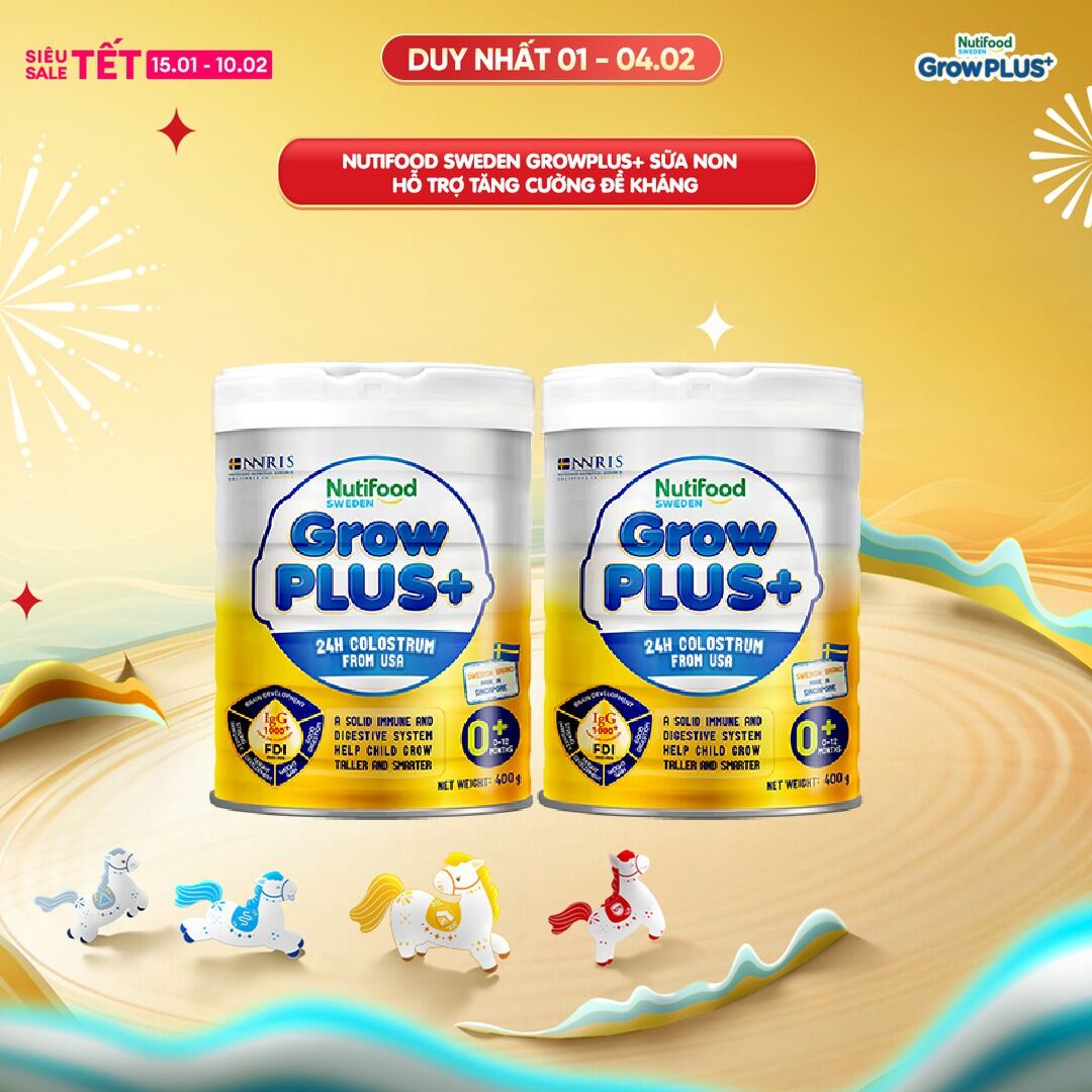 Bộ 2 Sữa Bột Nutifood GrowPLUS+ Sữa Non - Hỗ Trợ Tăng Cường Đề Kháng 0-12 Tháng Tuổi - Tăng Cường Hệ