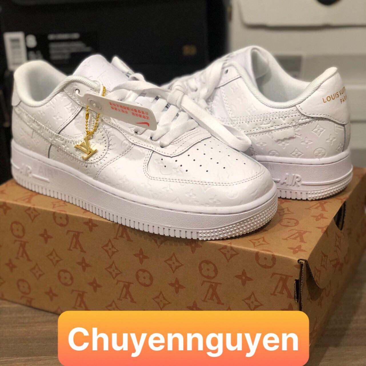 Giày thể thao nam nữ Air Force 1 LV Full trắng phiên bản cao cấp giày Sneaker tăng chiều cao nam nữ Air Force 1 Full trắng LV cao cấp giày nam giày nữ